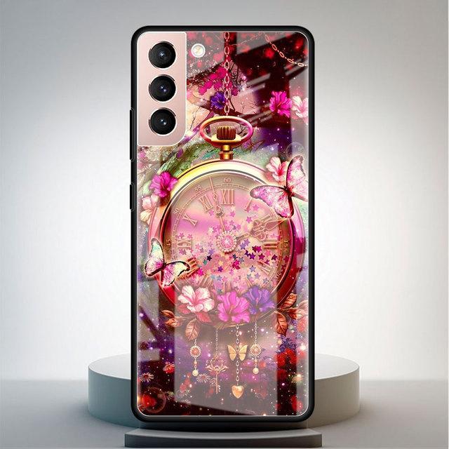 

Чехол из закаленного стекла для Samsung Galaxy S22 S21 Ultra S20 Fe S10 S9 S8 S22 S21 Plus Note 20 10 Phone Funda Rose Butterfly Flower for Samsung S22