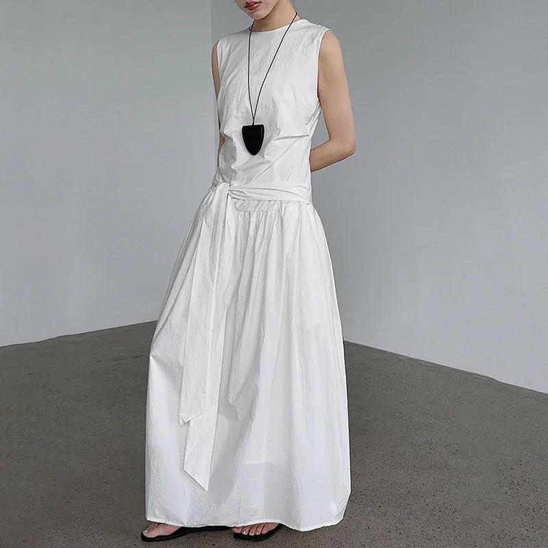 

XITAO Drawstring Pleated Loose Dress ZMY1289 One Size білий