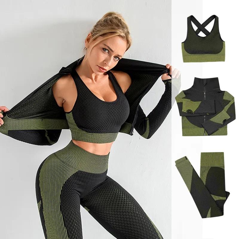 OYS Set Sportivo 2 Pezzi Senza Cuciture Donna – Leggings A Vita Alta E Top, Per Yoga E Palestra, Colore Verde, Taglia Small, Tessuto Traspirante