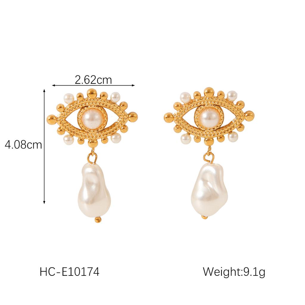 French Gold Heart Bow Pearl Earrings Titanium Steel Earrings for Women