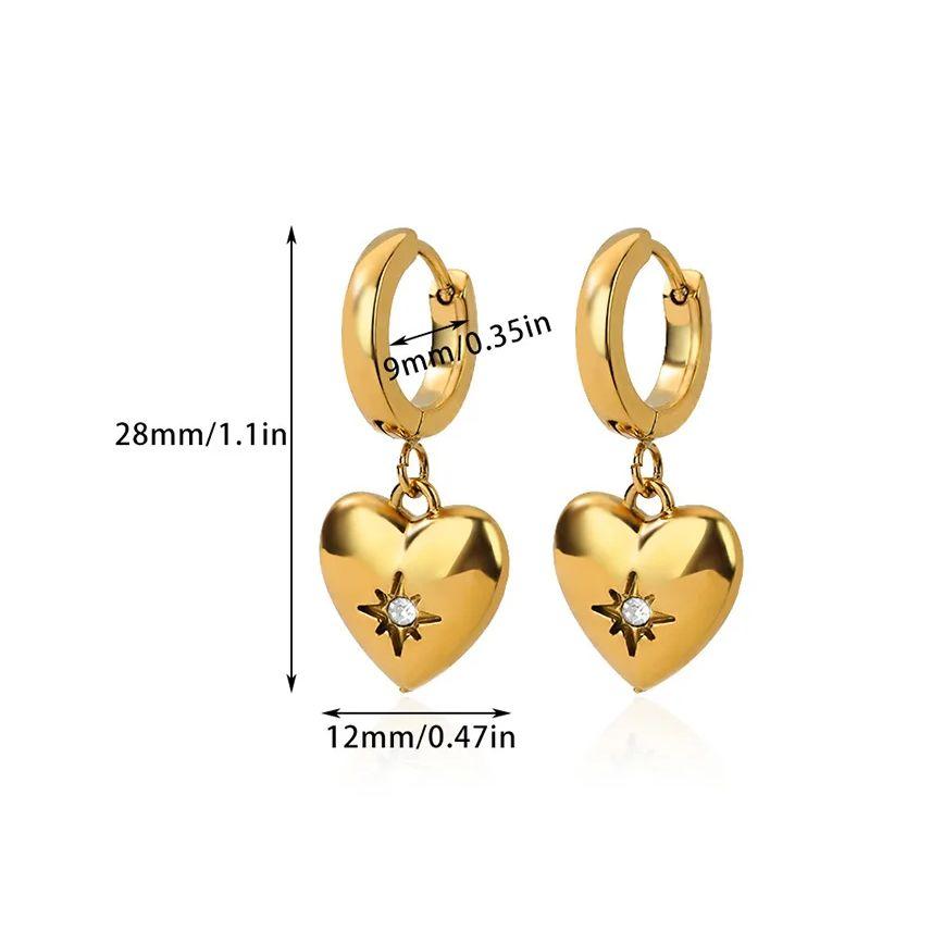 Luxury Zircon Heart Star Earrings For Women Gold Color Stainless Steel Heart Drop Earring Fashion Aesthetic Christmas Jewelry