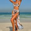 2024 Retro Print Tie-Up Bikini Sunscreen Beachwear - European & American Three-Piece Set