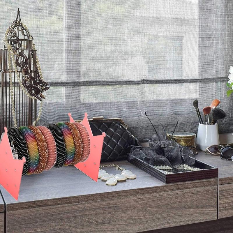 Acrylic Headband Holder Organizer Pink Crown Jewelry Display Stand Hairband Hair Hoop Display Stand for Girls Women
