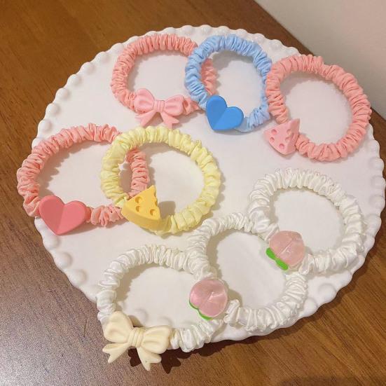 4Pcs Girl Hair Ropes Cartoon Decoration Macaron Color High Elasticity Hair Bands High Elasticity No Hair Damage Ponytail