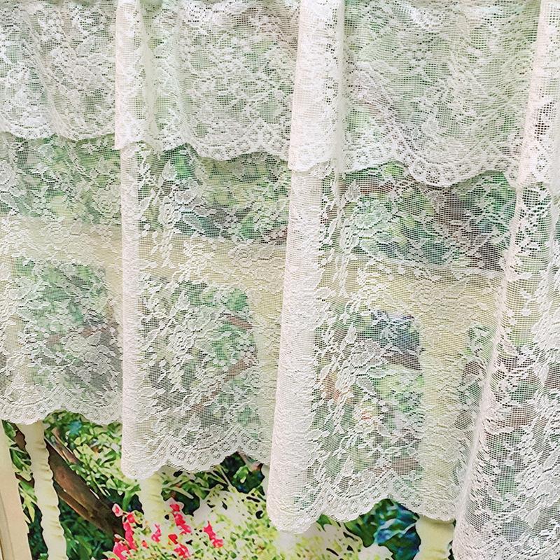 European-style kitchen partition curtain printed with white lace window curtain alcove short curtain