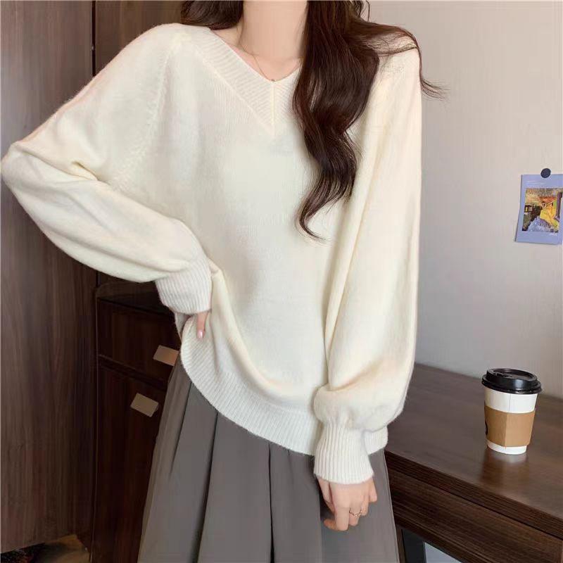 Women's Pink V-Neck Lazy Style Knit Sweater - New Autumn/Winter Design