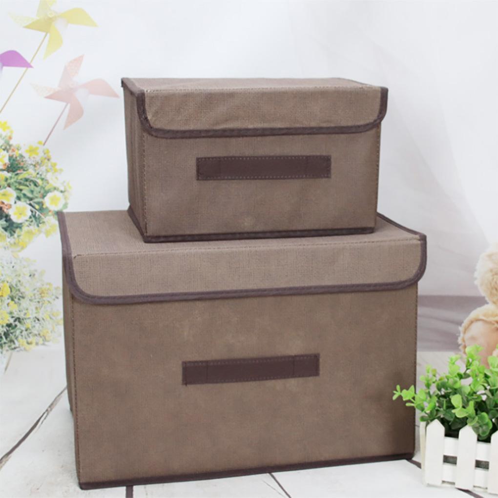 2Pcs Folding Storage Box Non Woven Rectangle Fabric Clothes Basket Toys Container with Lid