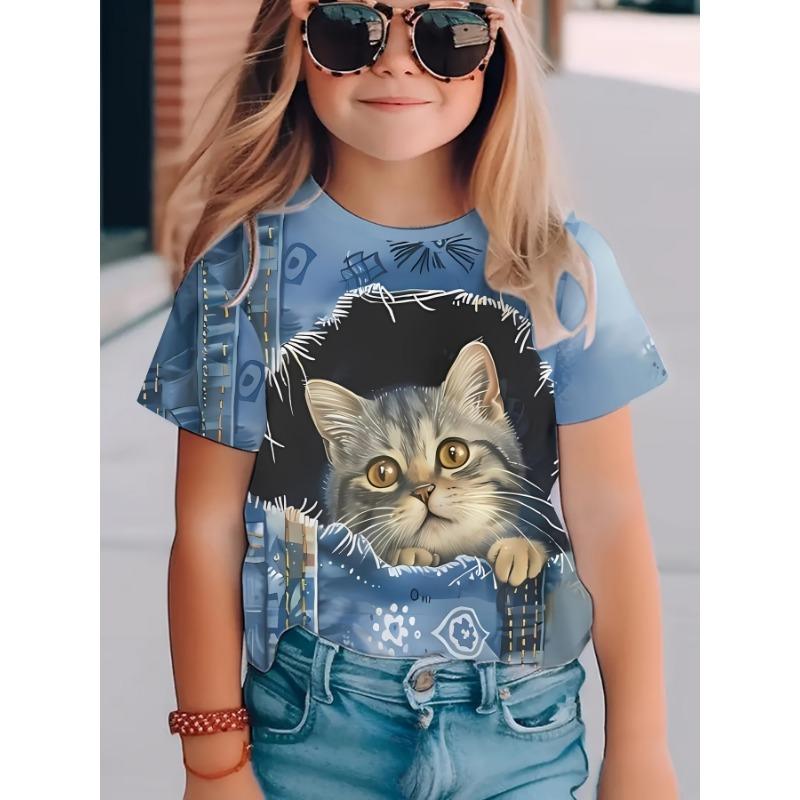 

Детская одежда Футболка для девочек с коротким рукавом и принтом милых животных 3D Летняя детская одежда Модная футболка с круглым вырезом Футболка для мальчиков Топы 140