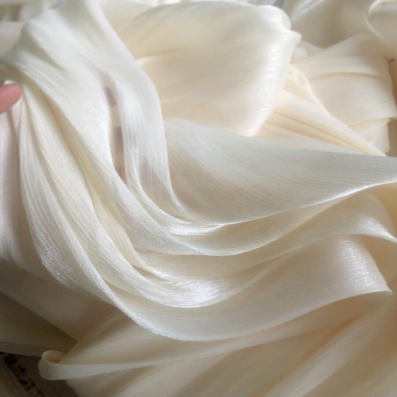 Nastro Iridescente Organza Pieghettato Tessuto Morbido Liscio Lucentezza Texture Raso Tessuto Fai da Te Abito Hanfu Costumi di Scena
