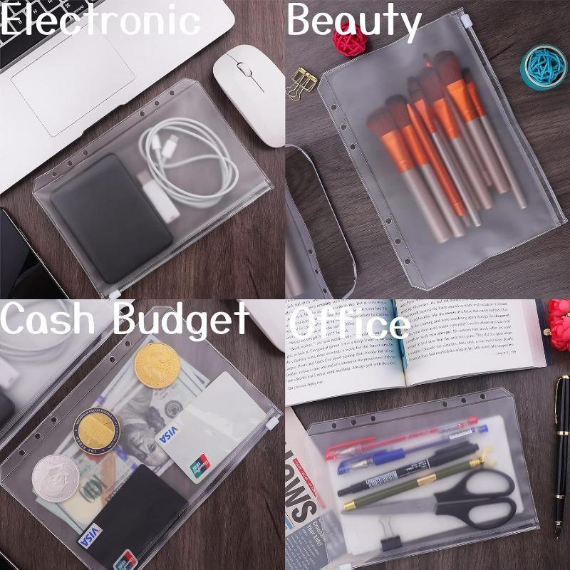 8PCS PVC Binder Pocket Cash Envelopes A5 A6 A7 Zipper Folders Pouches Money Organizer Budget Document Filing Loose Leaf Inserts