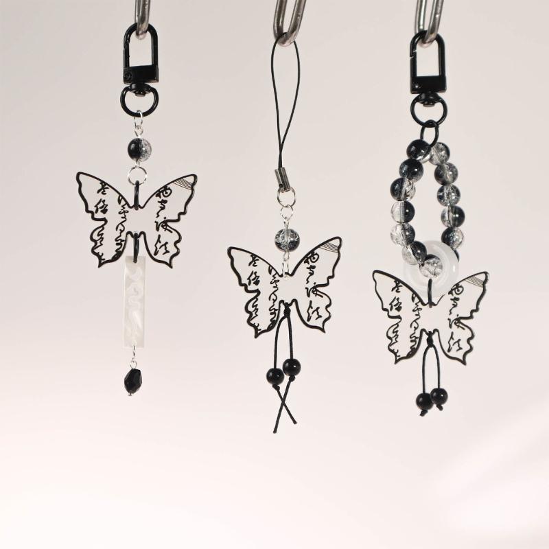 Black Butterfly Bead Phone Charm Straps Keys Hanging Pendants Bag Decoration