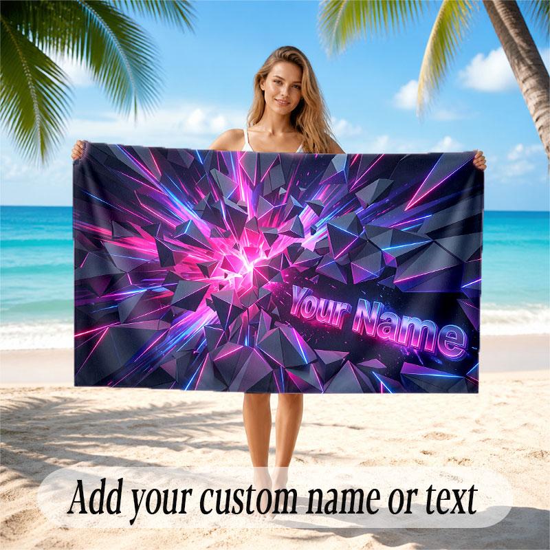 Abstract Geometric Theme Soft Beach Towel Personalized Custom Name Text Towel Portable for Beach Pool Travel