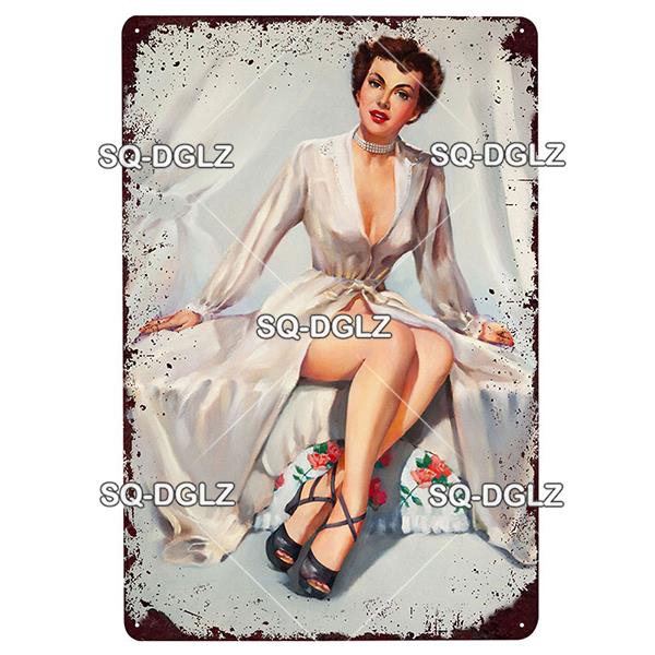 [SQ-DGLZ] Pinup Girl Plakette Metall Vintage Bar Möbel Teller Garagenschild Vintage Deko Man Cave Dekoration Geschenk