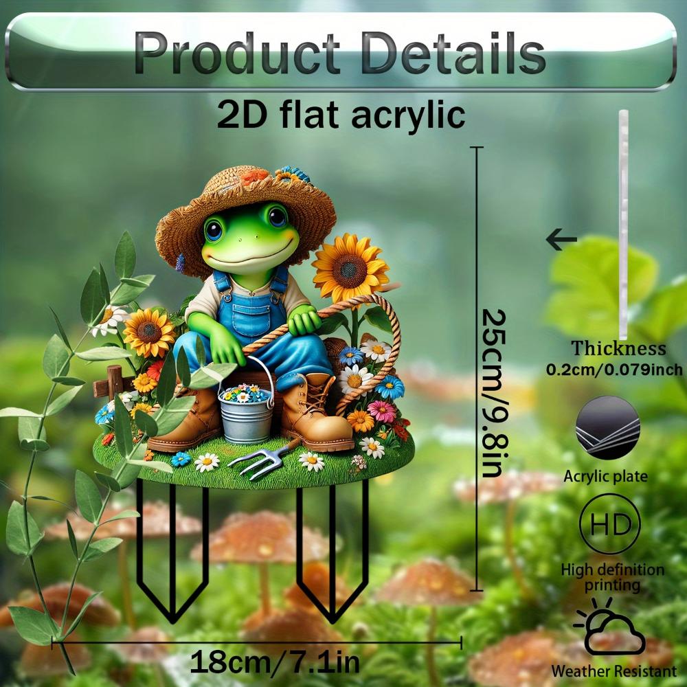 2D Flacher Frosch Gartendekoration Mit Strohhut Stiefeln Und Blumentopf, Ideal Für Rasen Hof Terrasse Garten Außenornament & Geschenk