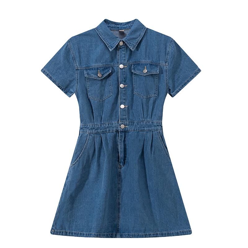 Women's Denim Short-Sleeved A-Line Dress