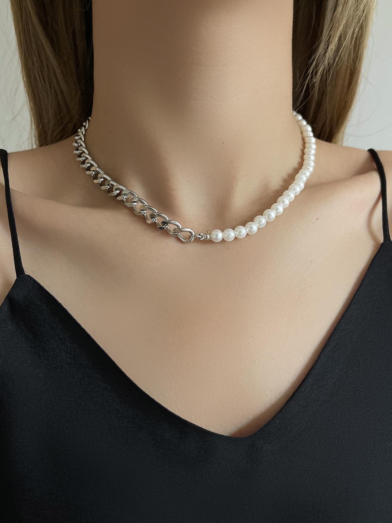 Премиальное чувство простая имитация жемчуга ожерелье, цепочка splicing neck chain, сладкий и крутой personality универсальный кулон, 1 ключица цепочка Collar
