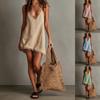 Mini abito sottoveste con scollo a V e frange, Abito casual senza maniche per le vacanze e per la casa