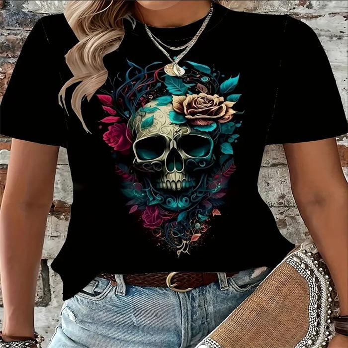 Sommar damer rundhalsad ren bomull tryckta t-shirts