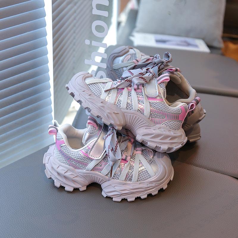 

Children s fashion sneakers 2025 spring and autumn new girls mesh breathable tire shoes boys soft-soled non-slip running shoes 26