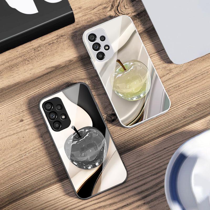 Transparent colored apple For Samsung Galaxy S10 4G S20 11E 30 S21 22 S24 Fe Pro S23 S25 Ultra 5G S9 Tempered Glass Phone Case