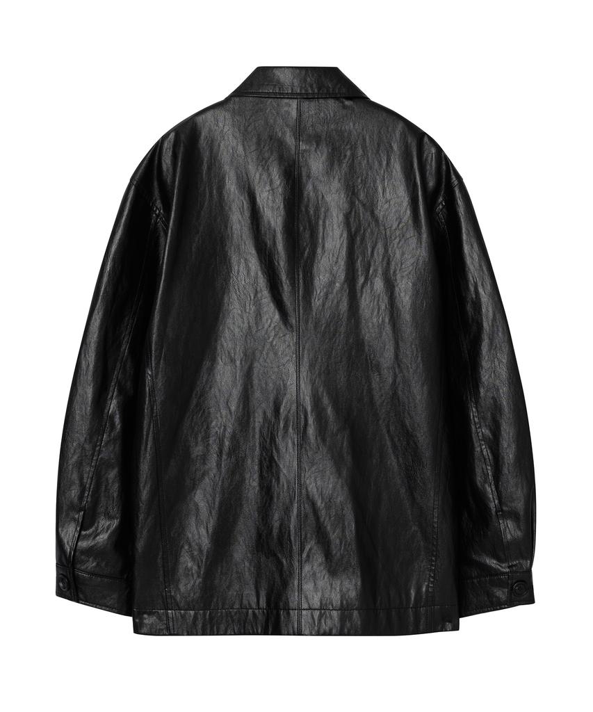 Leftseoul Synthetic Leather Half Jacket [Black]