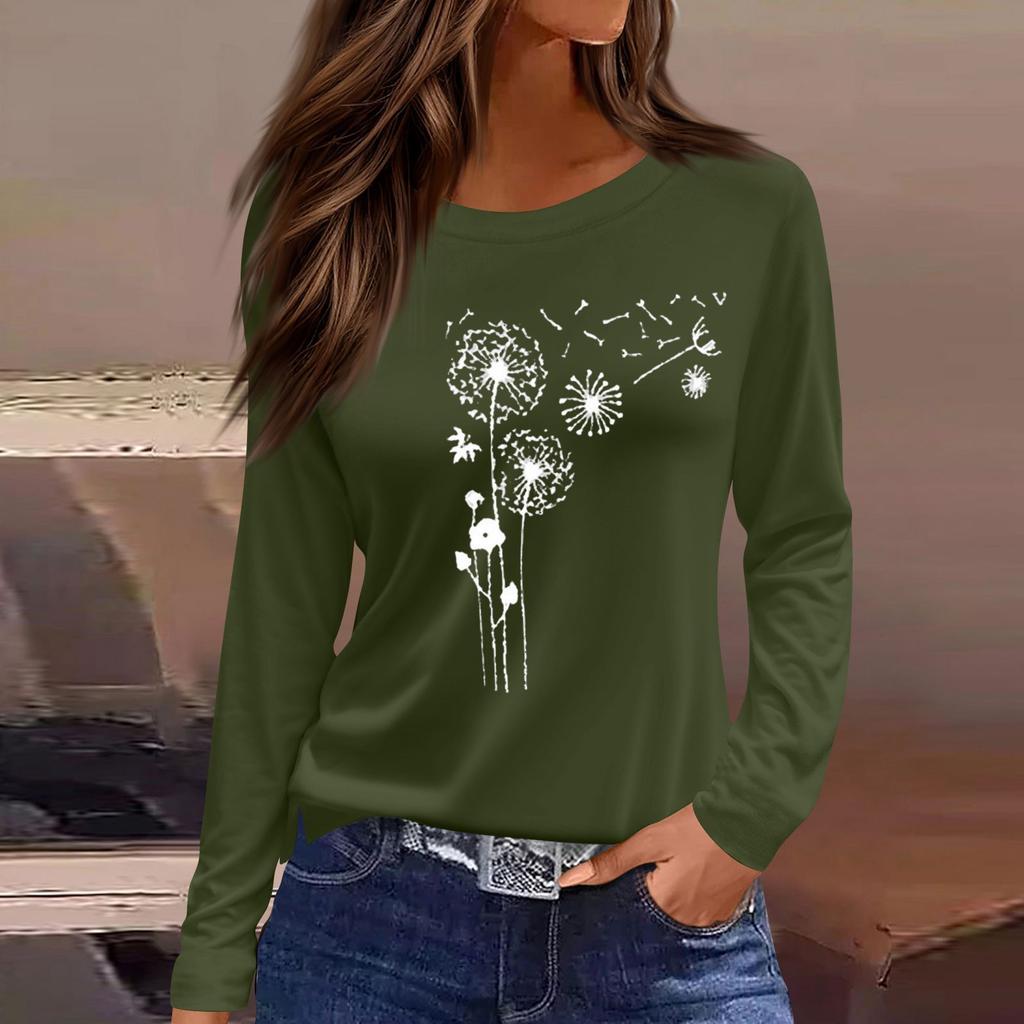 Mote Casual Langermet Trykk Rund Hals Pullover Topp Bluse for Kvinner