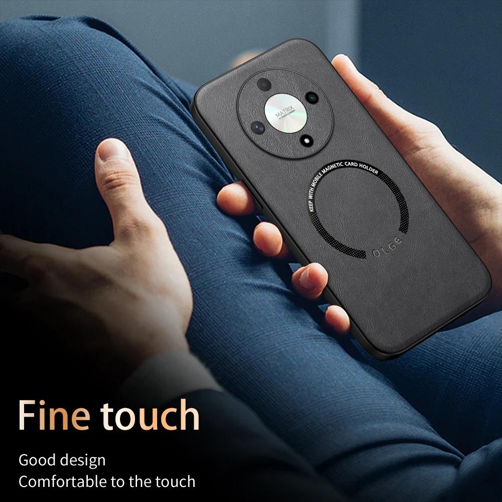 For Honor X9B Fine Hole PU Cow Pattern Leather Outer Magnetic Ring Soft Edge Anti-Drop Anti-Fingerprint Phone Case