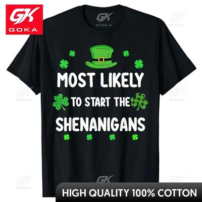 St Patricks Day Shamrock Most Likely To Start The Shenanigan TShirt Leopard Shamrock Graphic Tee Tops Family Matching Clothes