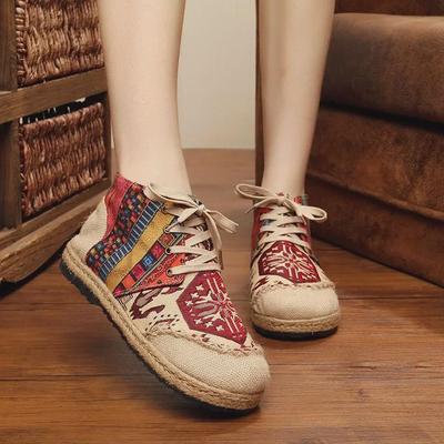 2025 Spring Women's Ethnic College Style Embroidered Cotton-Linen Shoes: Breathable & Comfortable