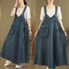 Plus Size Summer Denim Dress Vintage Elegant Loose Casual Basic Belt Dresses Maxi