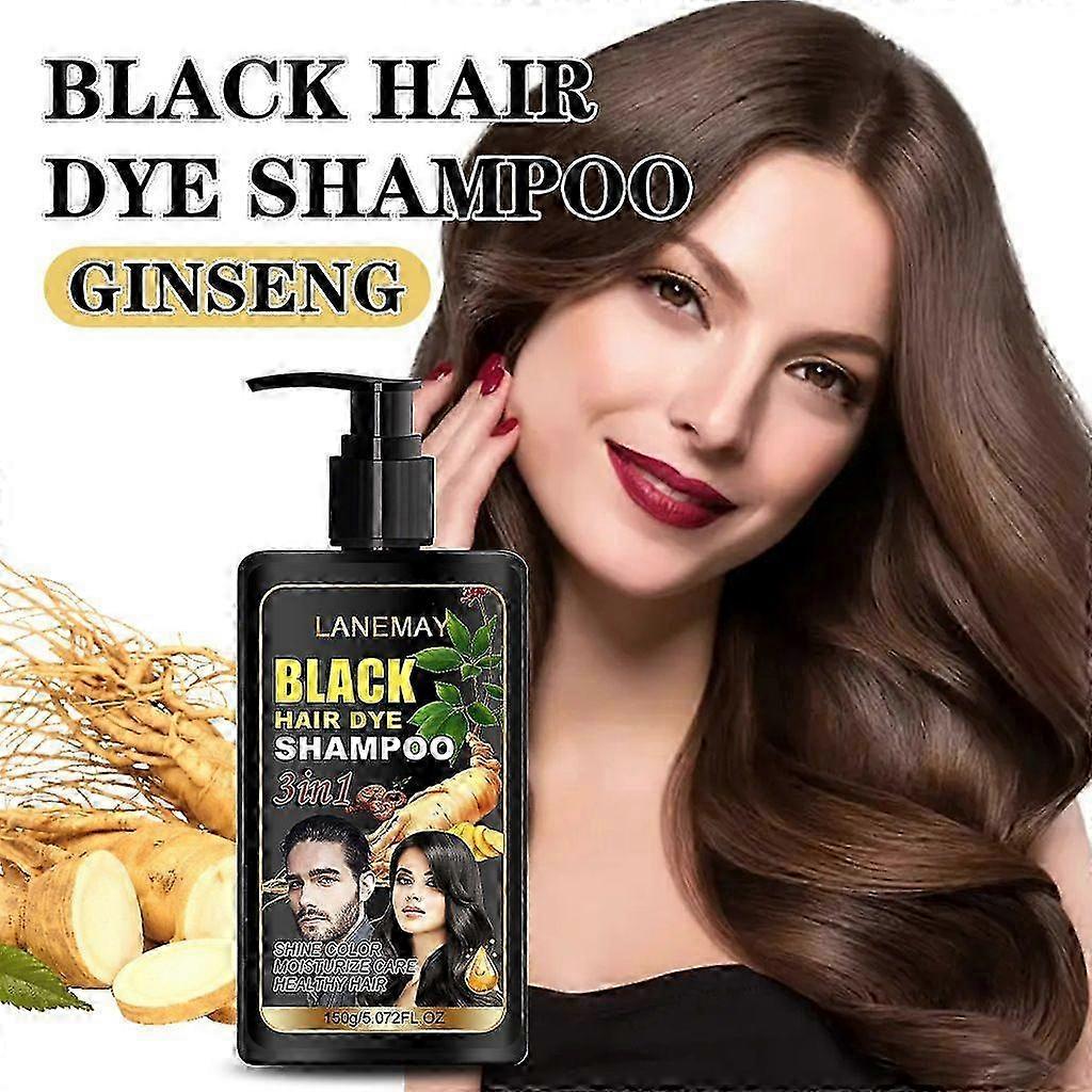 Herbal Black Hair Dye Shampoo 3 In 1 for Gray Hair, Instant Hair Color Shampoo for Women & Men, Black Hair Shampoo for Grey Coverage 150ML 25-26
