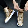 Men High Top Sneakers Male Ankle Boots Gold Luxury Glitter Shoes Streetwear Hip Hop Casual Boots Chaussures Spring