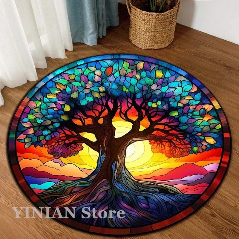 3D Viking Yggdrasil Tree of Life Area Rug Round Carpet Rugs for Living Room Bedroom Sofa Decoration Kids Play Non-slip Floor Mat