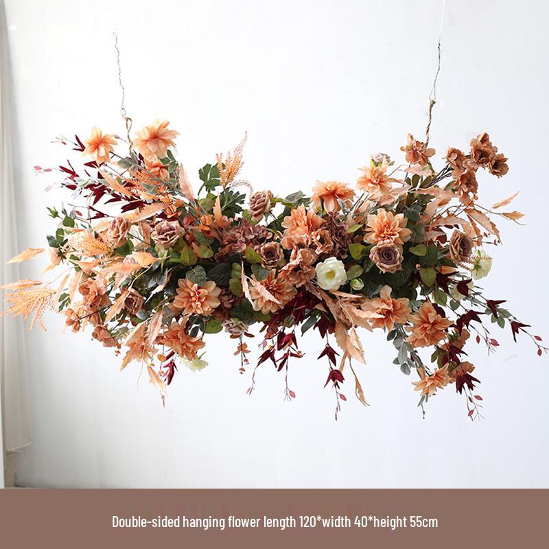 Retro Brown Floral Silk Flower Wall Hanging for Weddings and Events