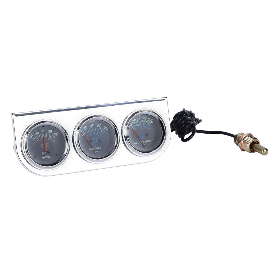 Car Triple Gauge Set Mechanical Chrome Plated 3 In 1 Voltage Oil Pressure Water Temperature Meter Kit DC10 To 15V