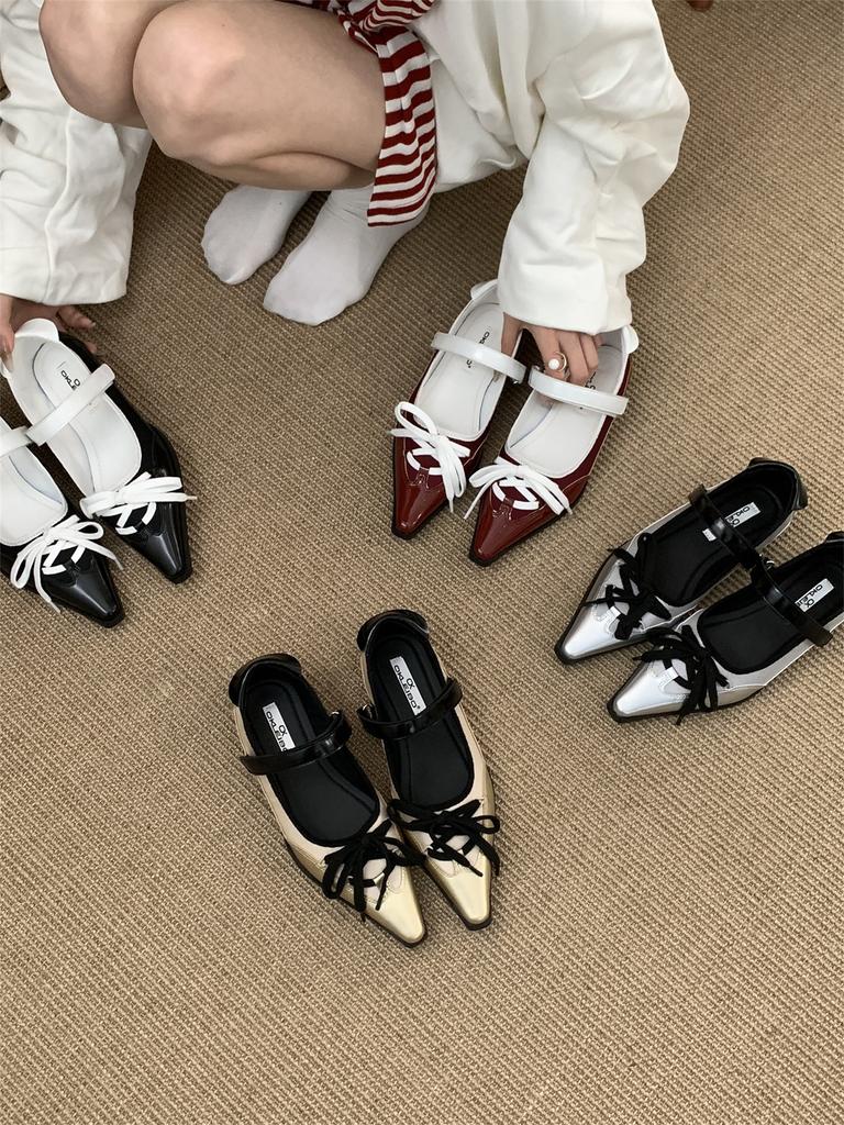 Pointed French Temperament Ballet Bow Single Shoes Women's 2025 Autumn New Black Skirt Beautiful Mary Jane Shoes