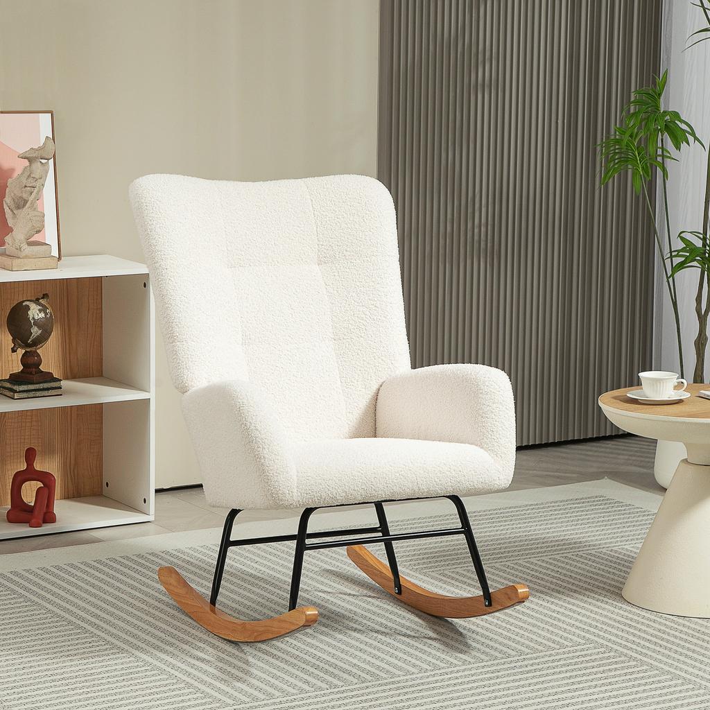 Rocking Chair, Cozy Cover, Thick Padding, Cream White