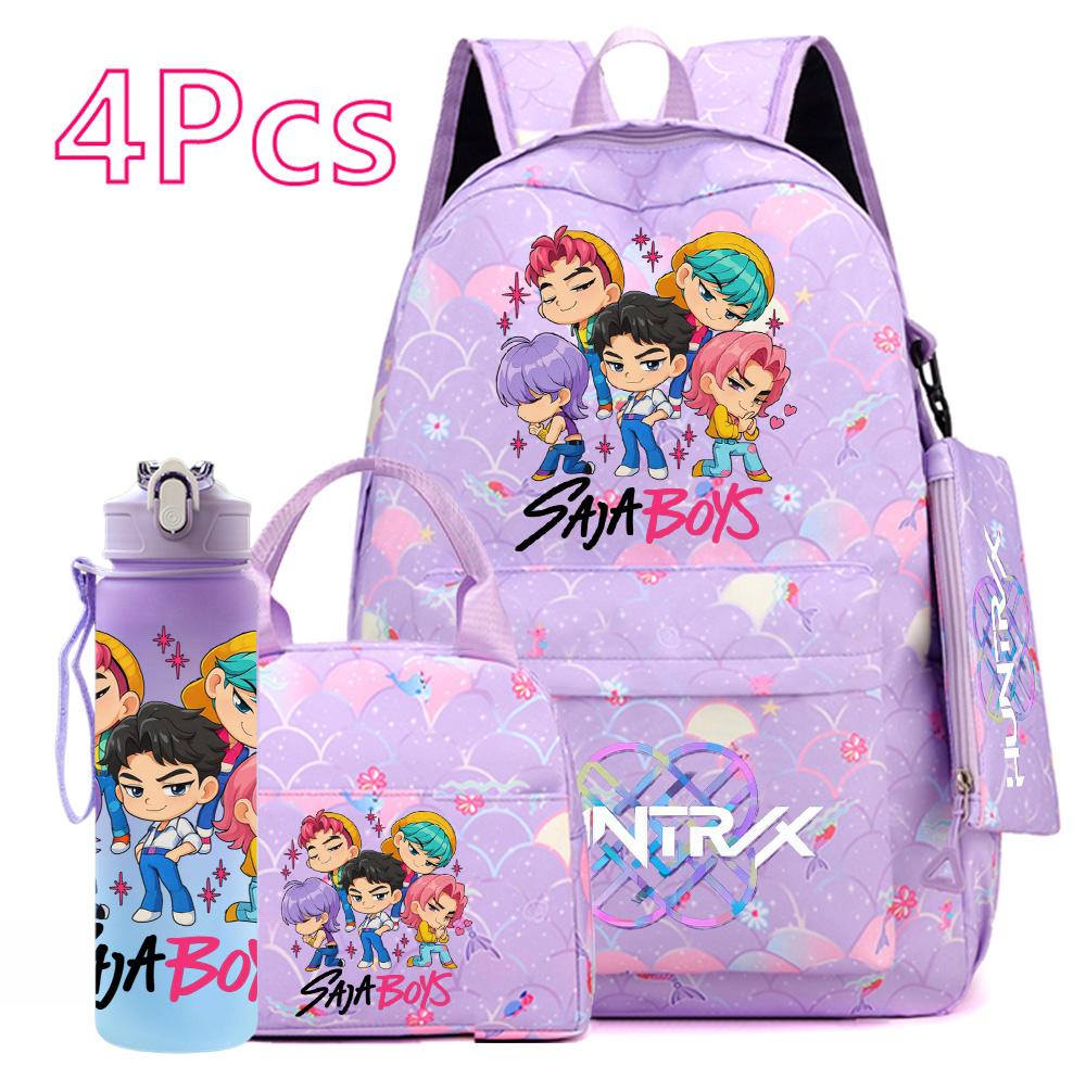 Set da 4 pezzi/set Zaino stampato KPOP cartone animato con borsa a mano astuccio borraccia da 750 ml per adolescente ragazzo ragazza zaino di grande capacità borsa da scuola zaino