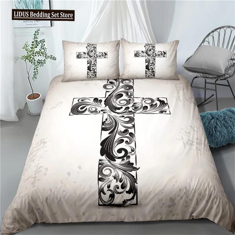 3D Jesus Duvet Cover Set Christian Sacred Jesus Polyester Bedding Set Cross Comforter Cover Suitable For Christian Jesus King