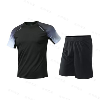 Fitness Clothes Ice Silk Quick Drying T-shirt Suit Men Short Sleeve Running Sportswear Shorts Tracksuit Gym Sports Training Sets