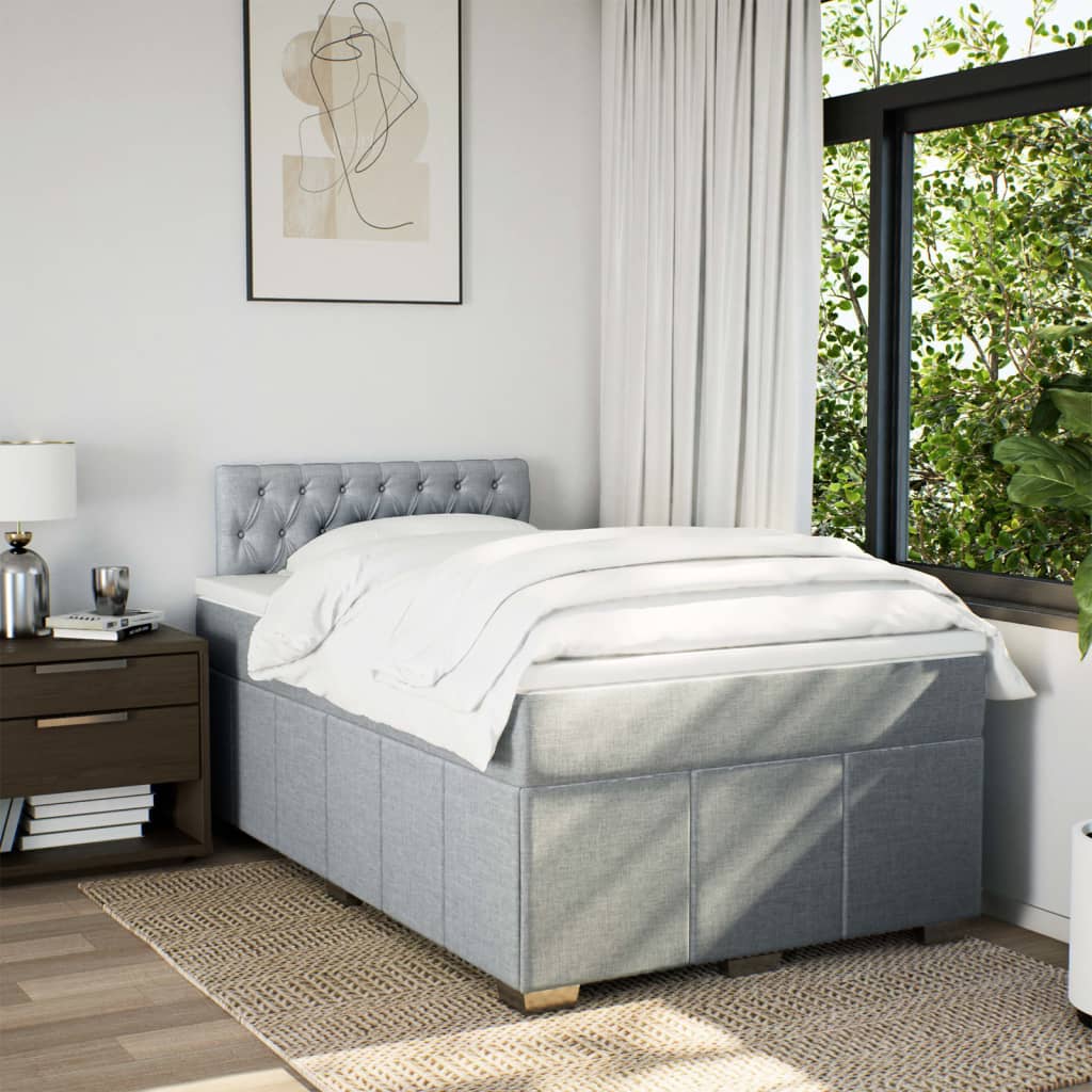 Box Spring Bed with Mattress Light Grey 120 x 190 cm Fabric