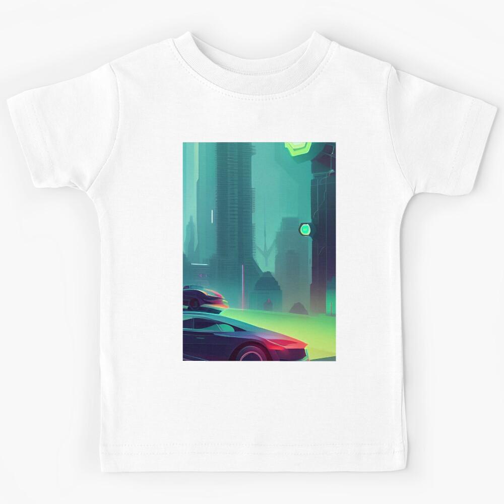 Cyberpunk Tesla in Future Metropolis Kids T-Shirt 170