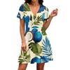 Women’s Short Sleeve V Neck Mini Dress with Leaf Print Casual Fit and Flare Style Lightweight Fabric for Daily Wear