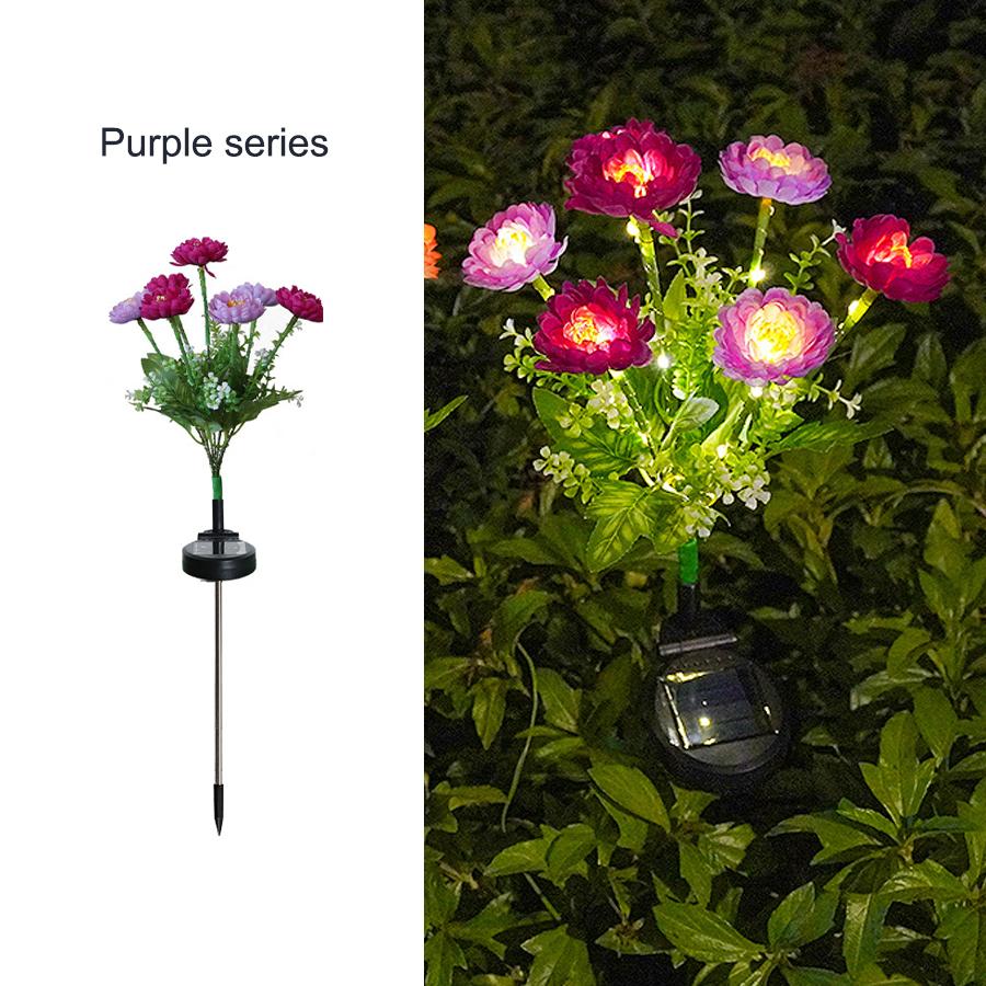 

Solar powered LED simulated snow lotus flower lights for outdoor courtyard garden decoration, lawn and ground mounted lights 7 heads