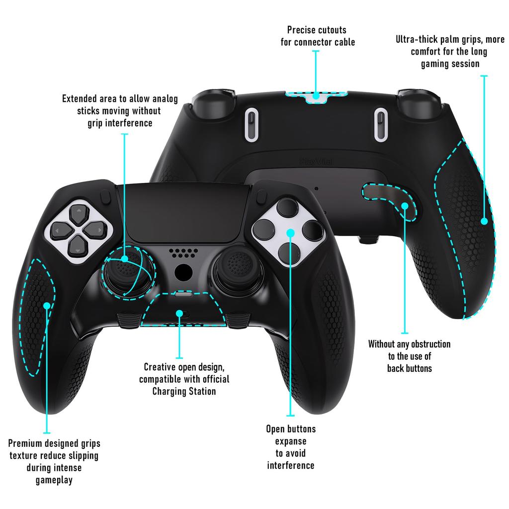 PlayVital Ninja Edition Open Design Silicone Cover Skin for PS5 Edge Ergonomic Protective Soft Rubber Case with Thumb Grip Caps for PS5 Edge Wireless