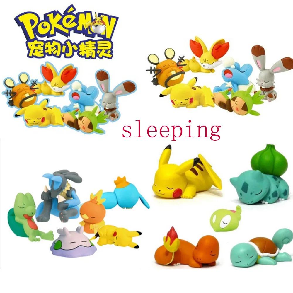 Sleeping Pokemon Action Figure Cup Pocket Monster Pikachu High Quality Toys Dedenne Fennekin Bunnelby Lucario Mudkip Squishy Tiny Figure