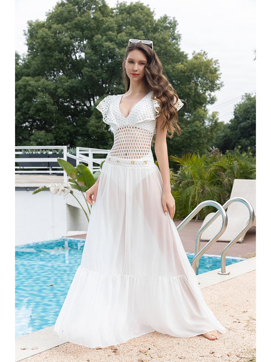 

Белое сетчатое бикини с оборками - Купальник в европейском и американском стиле класса люкс для женщин Large