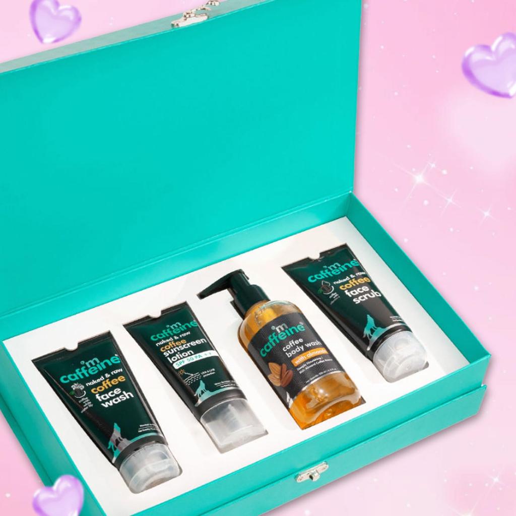 mCaffeine Gift Kit for Women & Men with Coffee Face Wash, Scrub, Body Wash & Sunscreen – All Skin Types