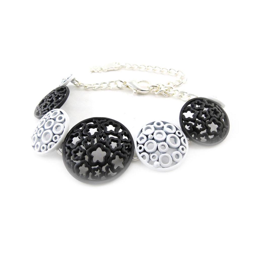 NOA [J3178] - Designer Bracelet 'Flora' Black White