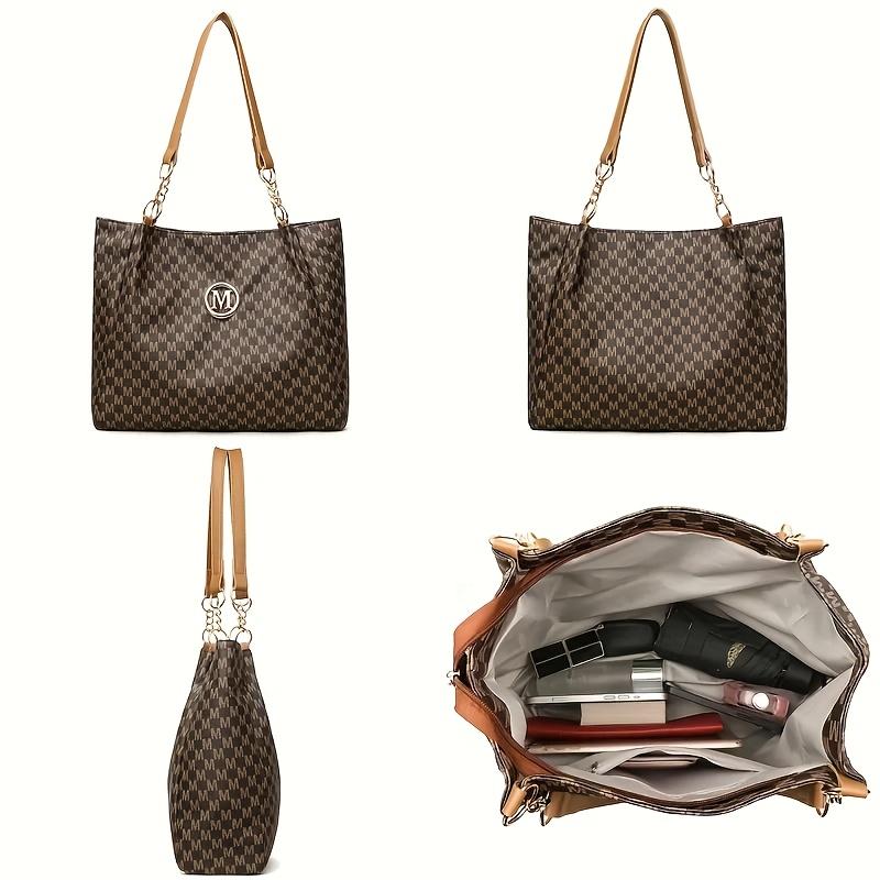 Ladies' PU Retro M Print Large Capacity Spring and Summer Travel Vacation Zipper Switch Shoulder Bag, Crossbody Bag, Handbag, Tote Bag